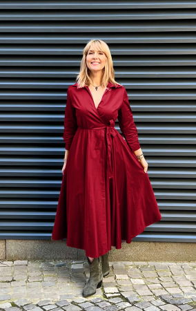 Rochii din Bumbac - Rochie clos, petrecuta, din poplin de bumbac, bordo