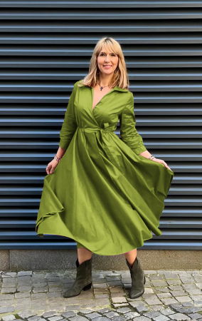 Rochii din Bumbac - Rochie clos, petrecuta, din poplin de bumbac, verde oliv