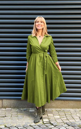 Rochie clos, petrecuta, din poplin de bumbac, verde oliv [1]