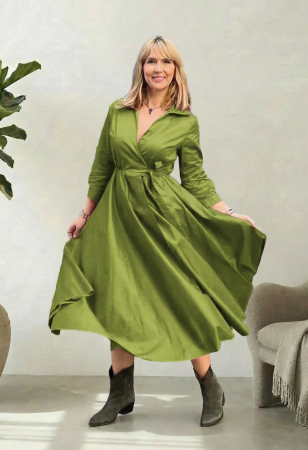 Rochii din Bumbac - Rochie clos, petrecuta, din poplin de bumbac, verde oliv