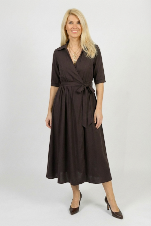 ÎMBRĂCĂMINTE - Rochie midi petrecuta cu cordon, din vascoza neagra