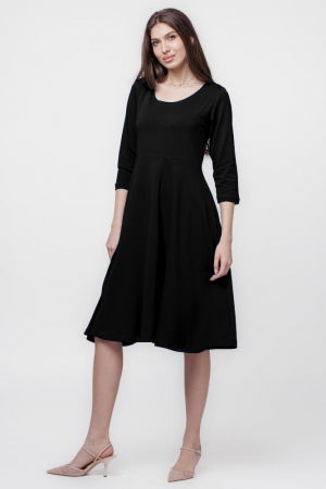 Rochie clos, taiata in talie, cu buzunare ascunse, din bumbac, negru [1]
