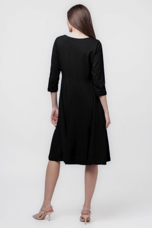 Rochie clos, taiata in talie, cu buzunare ascunse, din bumbac, negru [2]