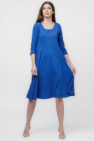 Rochii Elegante & Office - Rochie clos, taiata in talie, cu buzunare ascunse, din bumbac, albastra