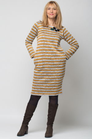 Rochii din Jerseu - Rochie creion " Zara ", groasa, cu dungi si floare aplicata