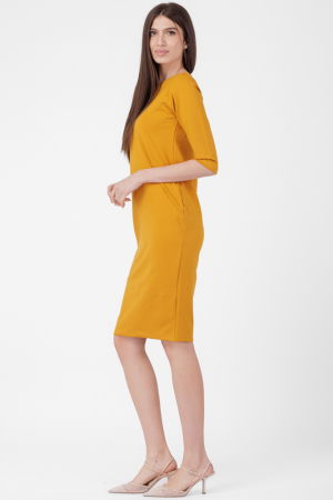 Rochie creion " Zara " mustar , din jerseu punto milano de vascoza [1]