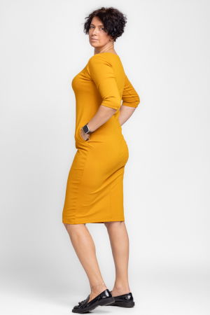 Rochie creion " Zara " mustar , din jerseu punto milano de vascoza [5]