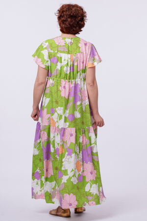 Rochie cu bust petrecut si imprimeu floral pe fond verde [3]