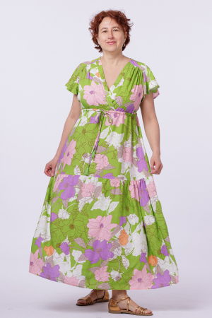 Rochie cu bust petrecut si imprimeu floral pe fond verde [1]