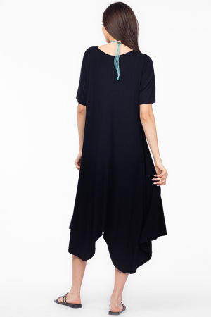 Rochie cu colturi rotunjite, din tricot de vascoza, neagra [2]