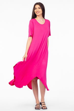 Rochie cu colturi rotunjite, din tricot de vascoza, fucsia [1]