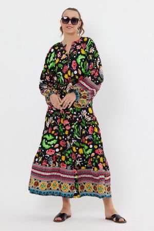 Rochie cu imprimeu marin pe fond negru, din vascoza [3]