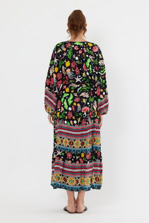 Rochie cu imprimeu marin pe fond negru, din vascoza [7]