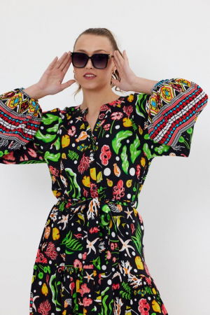 Rochie cu imprimeu marin pe fond negru, din vascoza [9]