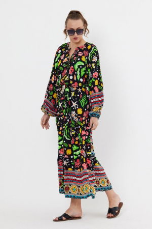 Rochie cu imprimeu marin pe fond negru, din vascoza [6]