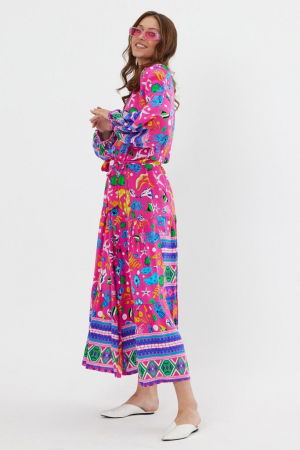 Rochie cu imprimeu marin pe fond fucsia, din vascoza [8]