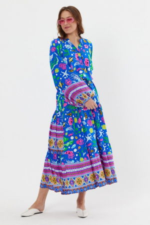 Rochie cu imprimeu marin pe fond albastru, din vascoza [1]