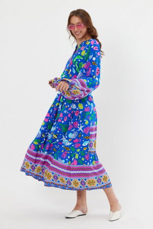 Rochie cu imprimeu marin pe fond albastru, din vascoza [4]