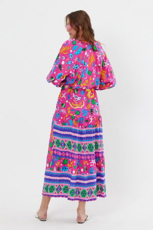 Rochie cu imprimeu marin pe fond fucsia, din vascoza [6]