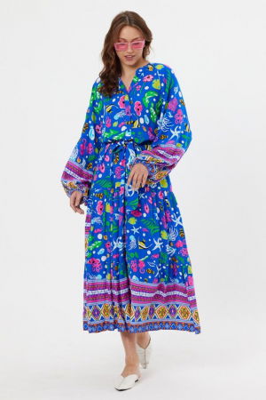 Rochie cu imprimeu marin pe fond albastru, din vascoza [2]