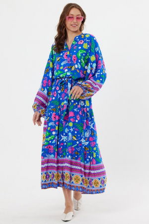 Rochie cu imprimeu marin pe fond albastru, din vascoza [3]