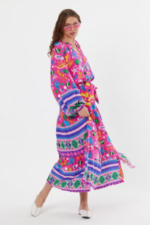 Rochie cu imprimeu marin pe fond fucsia, din vascoza [3]