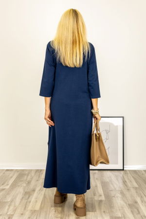 Rochie cu nod intr-o parte, din jerseu de bumbac bleumarin [3]