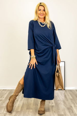 Rochie cu nod intr-o parte, din jerseu de bumbac bleumarin [1]