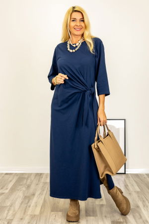 Rochie cu nod intr-o parte, din jerseu de bumbac bleumarin [2]