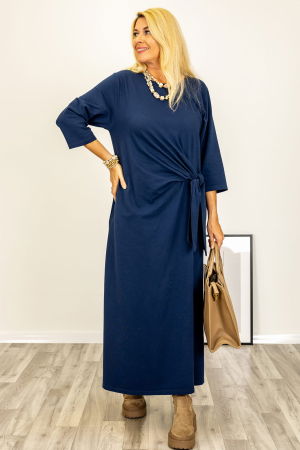 Rochii Casual - Rochie cu nod intr-o parte, din jerseu de bumbac bleumarin