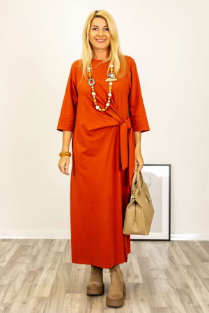 Rochie cu nod intr-o parte, din jerseu de bumbac rosie [4]