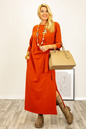 Rochie cu nod intr-o parte, din jerseu de bumbac rosie [3]