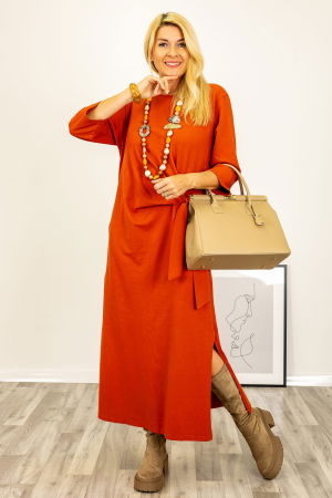 Rochii Casual - Rochie cu nod intr-o parte, din jerseu de bumbac rosie