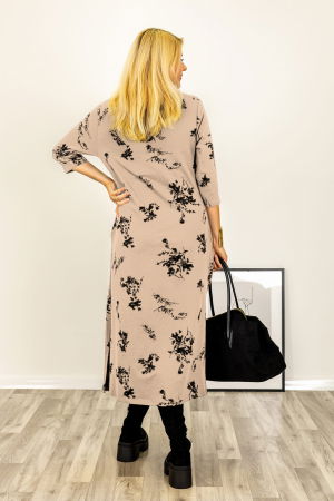 Rochie cu nod intr-o parte imprimata cu flori embosate si catifelate, din jerseu de bumbac bej [2]