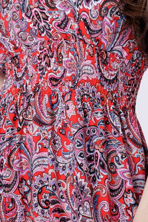 Rochie cu talia evidentiata si bust petrecut, imprimeu paisley pe fond rosu [3]