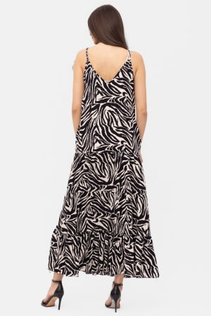 Rochie cu volane si bretelute, lunga, animal print alb-negru [2]