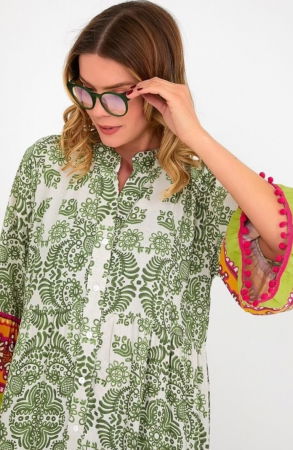 Rochie cu volane si imprimeu pe maneci si poale, din vascoza [2]