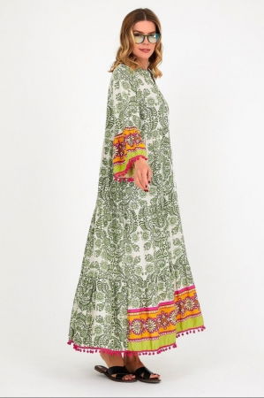 Rochie cu volane si imprimeu pe maneci si poale, din vascoza [1]