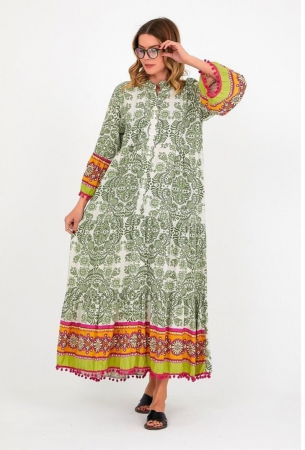 Rochii din Vâscoză - Rochie cu volane si imprimeu pe maneci si poale, din vascoza