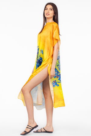 Rochie de plaja lunga tip poncho din matase cu imprimeu inspirat din pictura " Irisi" a lui Vincent Van Gogh [2]