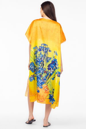 Rochie de plaja lunga tip poncho din matase cu imprimeu inspirat din pictura " Irisi" a lui Vincent Van Gogh [3]