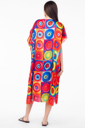 Rochie de plaja lunga tip poncho din matase cu reproducere dupa Kandinski [3]