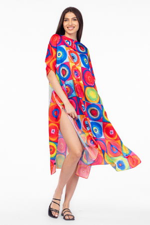 Rochie de plaja lunga tip poncho din matase cu reproducere dupa Kandinski [1]