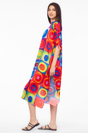 Rochie de plaja lunga tip poncho din matase cu reproducere dupa Kandinski [2]