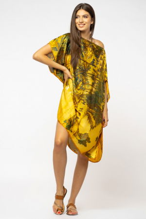 Rochii de Plajă tip Poncho - Rochie de plaja tip poncho din matase cu imprimeu inspirat din pictura moderna