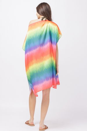 Rochie de plaja tip poncho din matase cu imprimeu curcubeu [2]