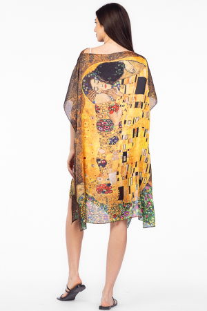 Rochie de plaja tip poncho din matase cu reproducere dupa "Sarutul " de Gustav Klimt [2]