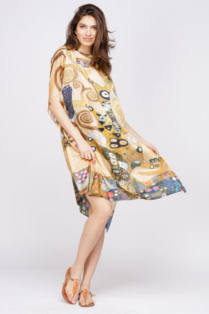 Rochie de plaja tip poncho din matase cu reproducere dupa " Pomul Vietii '' - Gustav Klimt [2]