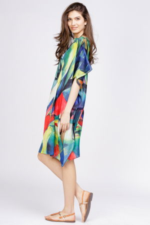 Rochie de plaja tip poncho din matase cu reproducere dupa o pictura moderna [2]