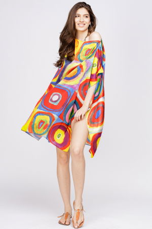 Rochie de plaja tip poncho din matase cu reproducere dupa pictura moderna a lui Kandinsky [2]